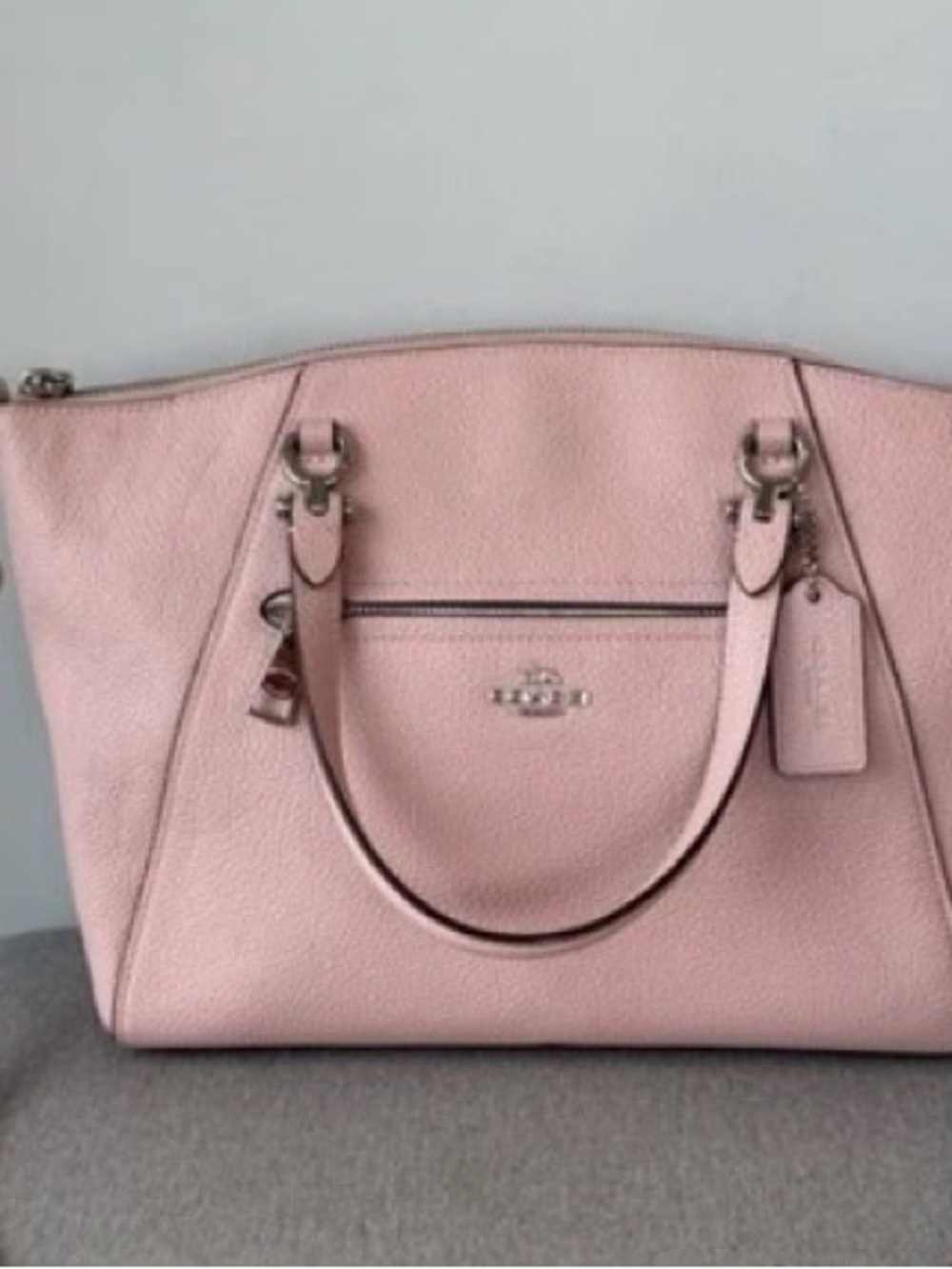 Coach Pink Pebbled Leather Tote with Front Zip Pocket